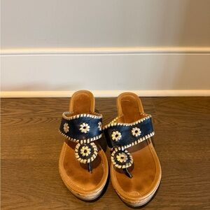 Jack Rogers Navy and Tan Wedges
